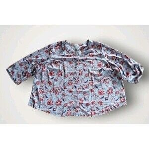 Catherine's 6x Button Front Roll Tab Blouse Blue/Red Floral 38/40W